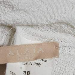 Pre Owned Alaia White Textured Knit Fray Detail Top M