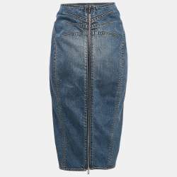 Alaia Blue Washed Denim Zip-Up Midi Skirt M