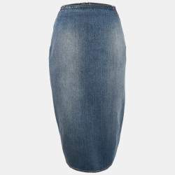 Alaia Blue Washed Denim Zip-Up Midi Skirt M