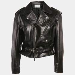 Alaia Black Leather Cropped Zip-Up Biker Jacket S