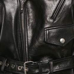 Alaia Black Leather Cropped Zip-Up Biker Jacket S