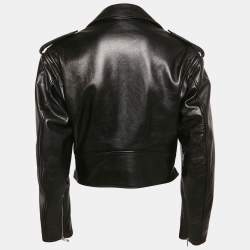 Alaia Black Leather Cropped Zip-Up Biker Jacket S