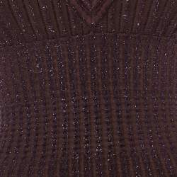 Pre Owned Alaia Brown Lurex-Wool Blend Patterned Knit Sleeveless Short Dress M