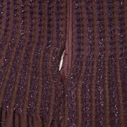 Pre Owned Alaia Brown Lurex-Wool Blend Patterned Knit Sleeveless Short Dress M