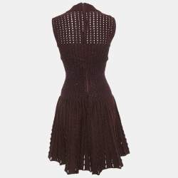 Pre Owned Alaia Brown Lurex-Wool Blend Patterned Knit Sleeveless Short Dress M