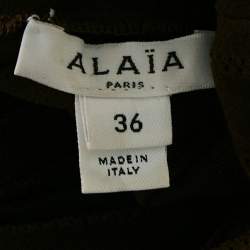 Pre Owned Alaia Brown Stripe Pattern Jersey High-Neck Bodysuit S