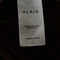 Pre Owned Alaia Brown Stripe Pattern Jersey High-Neck Bodysuit S
