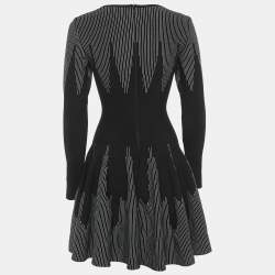 Alaia Black Stripe Detail Wool Blend Knit Fit and Flare Mini Dress M