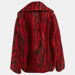 Alaia Red/Black Tiger Jacquard Textured Wool Short Coat M