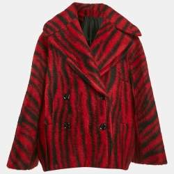 Alaia Red/Black Tiger Jacquard Textured Wool Short Coat M