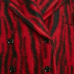 Alaia Red/Black Tiger Jacquard Textured Wool Short Coat M