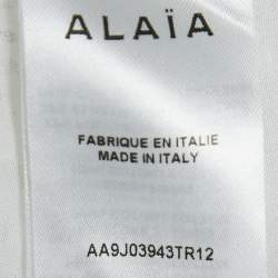 Alaia White Sangallo Cotton and Leather Trim Belted Skirt S