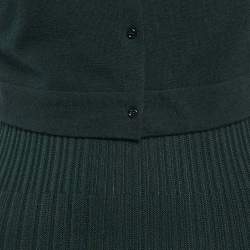 Pre Owned Alaia Green Textured Knit Sleeveless Flared Mini Dress with Cardigan L