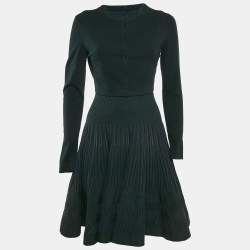 Pre Owned Alaia Green Textured Knit Sleeveless Flared Mini Dress with Cardigan L