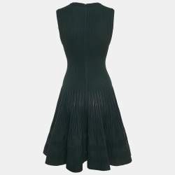 Pre Owned Alaia Green Textured Knit Sleeveless Flared Mini Dress with Cardigan L