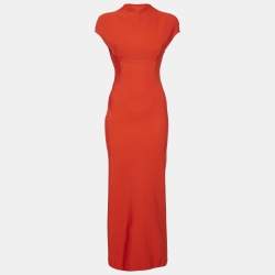 Alaia Red Jersey Sculpting Corset Maxi Dress S