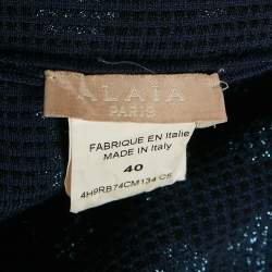 Alaia Navy Blue Lurex Knit Scoop Neck Flared Mini Dress M