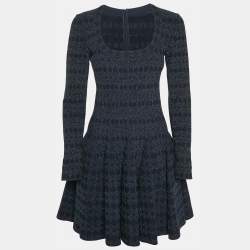 Alaia Navy Blue Lurex Knit Scoop Neck Flared Mini Dress M