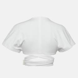 Pre Owned Alaia White Cotton Jersey Crossover Wrap Crop Top XS