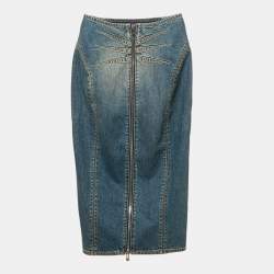 Alaïa Blue Faded Denim Pencil Skirt XS Waist 23"