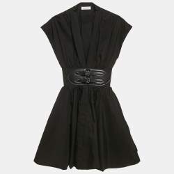 Alaia Black Poplin Leather Buckle Mini Japanese Dress XS