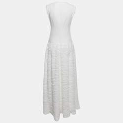 Pre Owned Alaia White Ruffled Stretch Knit Sleeveless Gown XL