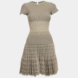 Alaia Black/Off-White Jacquard Knit Wool Pleated Mini Dress M