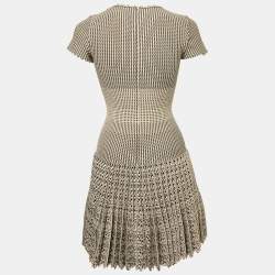 Alaia Black/Off-White Jacquard Knit Wool Pleated Mini Dress M