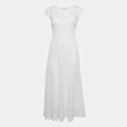 Alaia White Stretch Knit Flared Midi Dress M