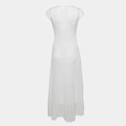 Alaia White Stretch Knit Flared Midi Dress M