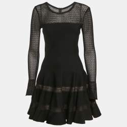 Alaia Black Wool Blend Knit Fit and Flare Mini Dress M