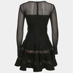 Alaia Black Wool Blend Knit Fit and Flare Mini Dress M
