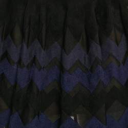 Alaia Black/Navy Blue Chevron Pattern Silk Blend Knit Mini Skirt M