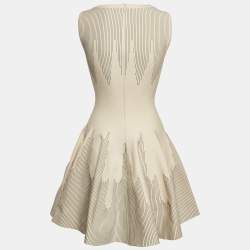 Alaia Cream Wool Blend Knit Fit and Flare Sleeveless Mini Dress M