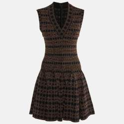 Alaia Black Dotted Lurex Knit Fit & Flare Dress M