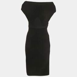 Alaia Black Rib Knit Off-Shoulder Mini Dress M
