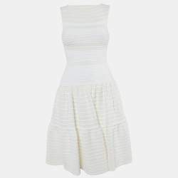 Pre Owned Alaia Ivory Ribbed Knit Fit & Flare Dress M