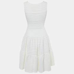 Pre Owned Alaia Ivory Ribbed Knit Fit & Flare Dress M