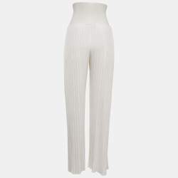 Pre Owned Alaia White Stretch Rib Knit Palazzo Pants XS