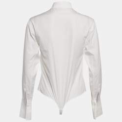 Pre Owned Alaia White Cotton Shirt Style Bodysuit S
