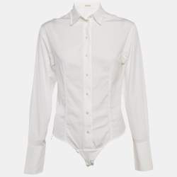 Pre Owned Alaia White Cotton Shirt Style Bodysuit S