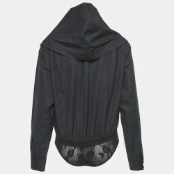 Pre Owned Alaia Black Cotton Plunging Neck Hooded Bodysuit S