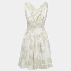 Pre Owned Alaia Off-White Printed Cotton Sleeveless Knee-Length Dress M