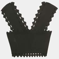 Pre Owned Alaia Black Stretch Knit Cut-Out Scallop Crop Top S