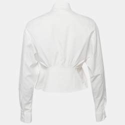 Pre Owned Alaia White Cotton Long Sleeve Crop Shirt M