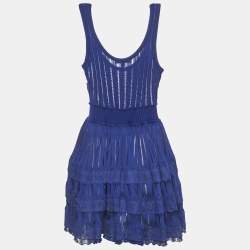 Pre Owned Alaia Blue Knit Flared Mini Crinoline Dress S