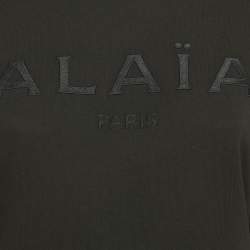Pre Owned Alaia Black Logo Embroidered Cotton Crew Neck T-Shirt S