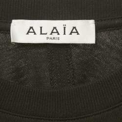 Pre Owned Alaia Black Logo Embroidered Cotton Crew Neck T-Shirt S