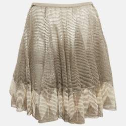 Pre Owned Alaia Beige Mesh Intarsia Knit Flared Mini Skirt M