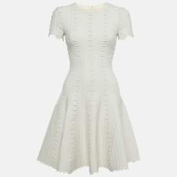 Pre Owned Alaia Light Beige Textured Wool Knit Flared Mini Dress S